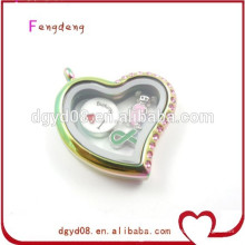 wholesale crystal silver heart locket pendant,heart shaped photo frame pendant for necklace jewelry